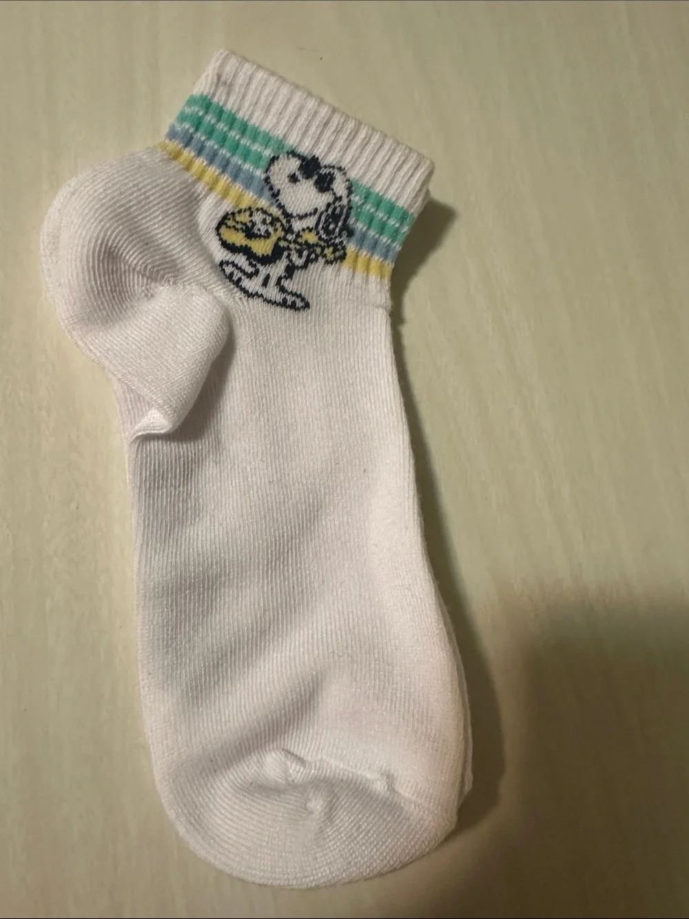 White Cuff Socks with Snoopy Graphic